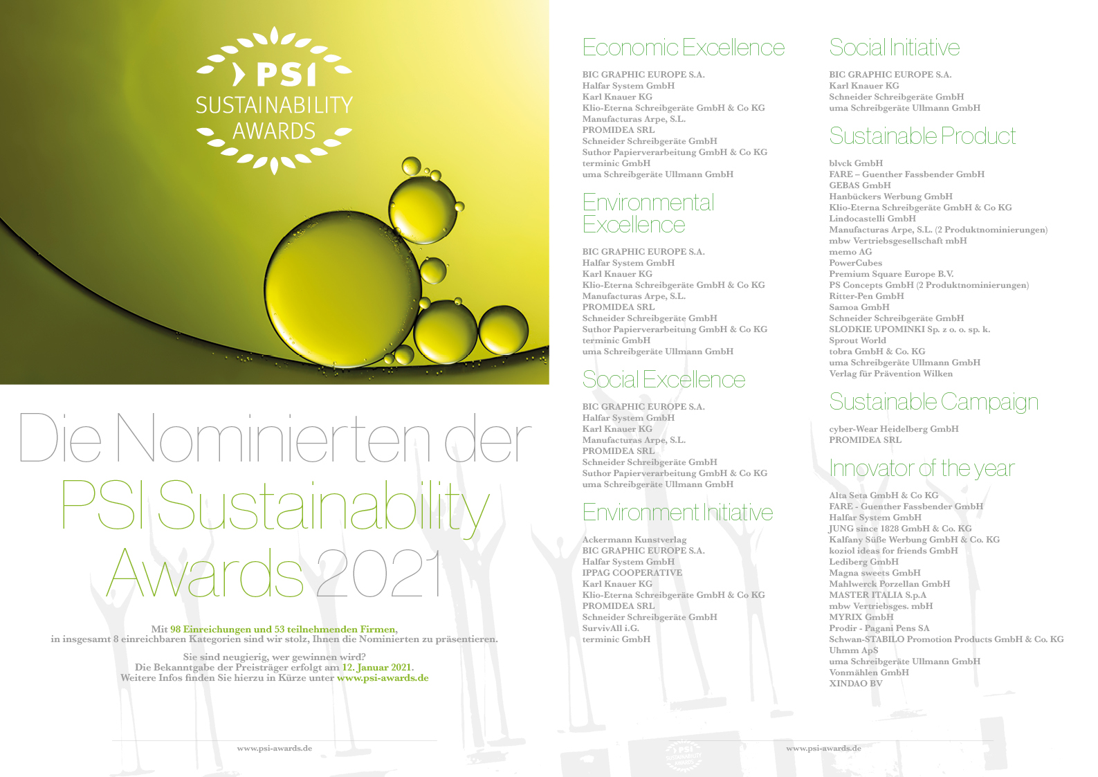 Psi Sustainability Awards Der Nachhaltigkeitspreis Der Werbeartikelwirtschaft Be inspired by the whimsical illustrations of johanna riley in this poster calendar. psi sustainability awards der